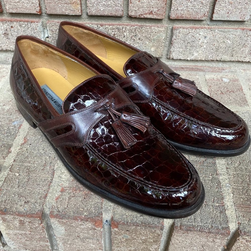JOHNSTON & MURPHY Men's Brown Tassel Slip On Gator Print Loafers Size 12